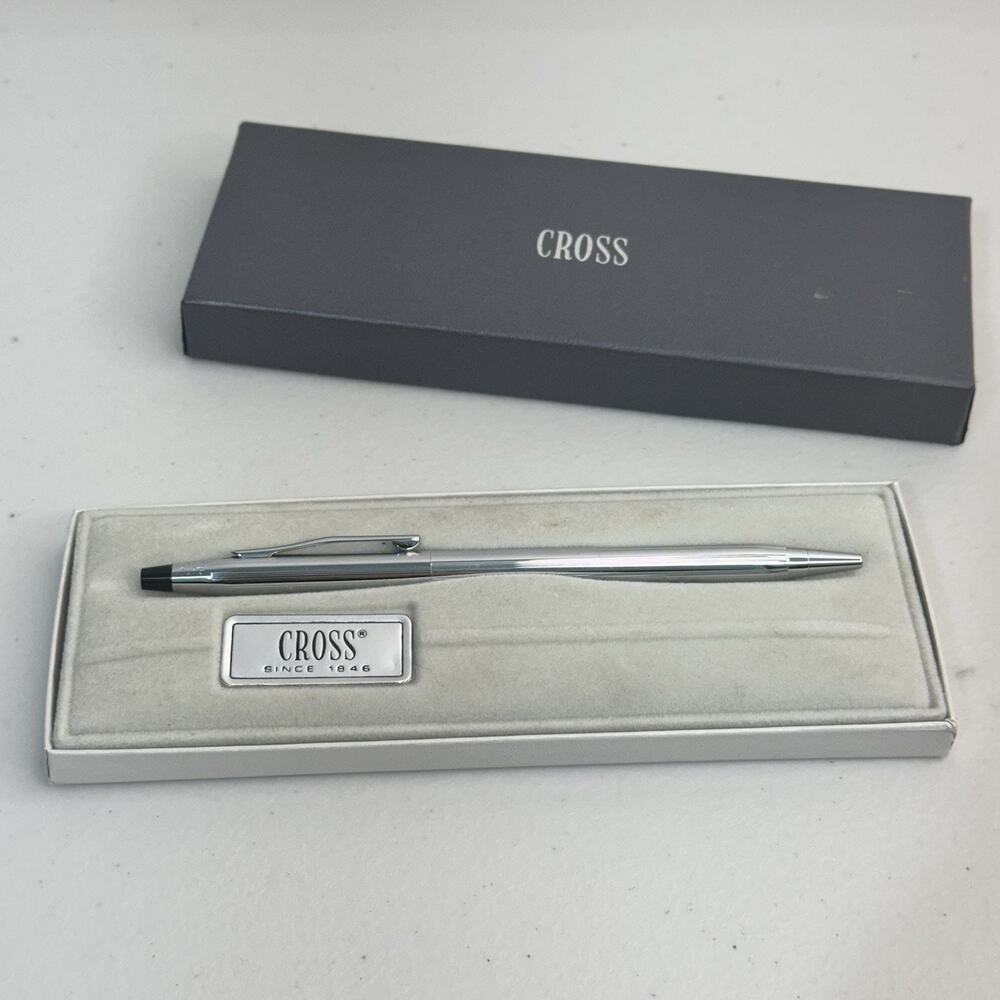 CROSS 1846 Classic Century Lustrous Chrome Ballpoint Pen Boxed Slim Polished VTG